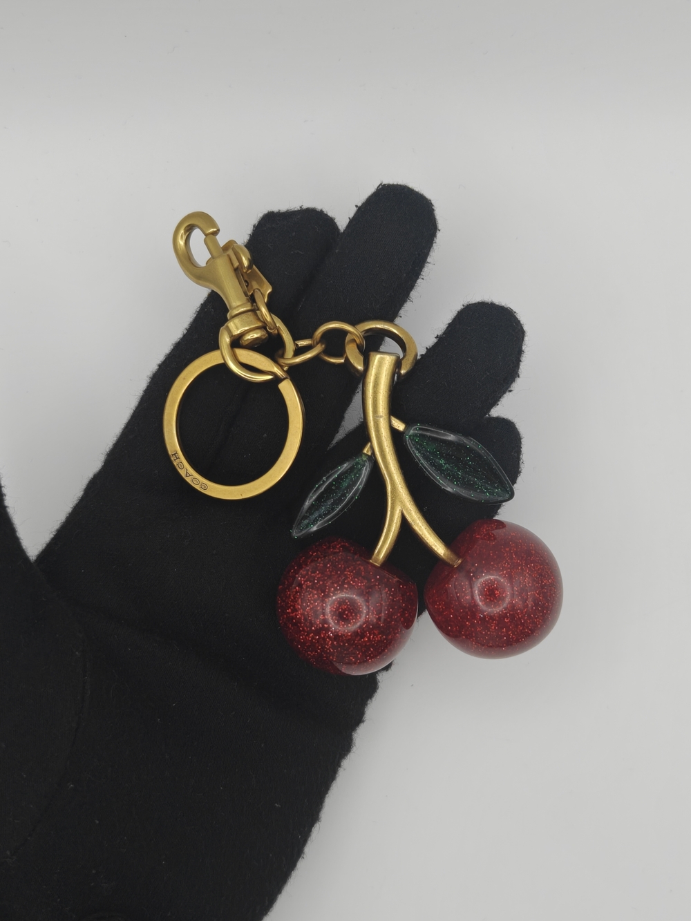 Coach Red Cherry Key & Card Holder Charm with Gold Hardware - Picture 2 of 4